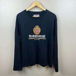 Paul Lucas Long Sleeve T-shirt Mens Size Large Navy Blue Normandie Graphic